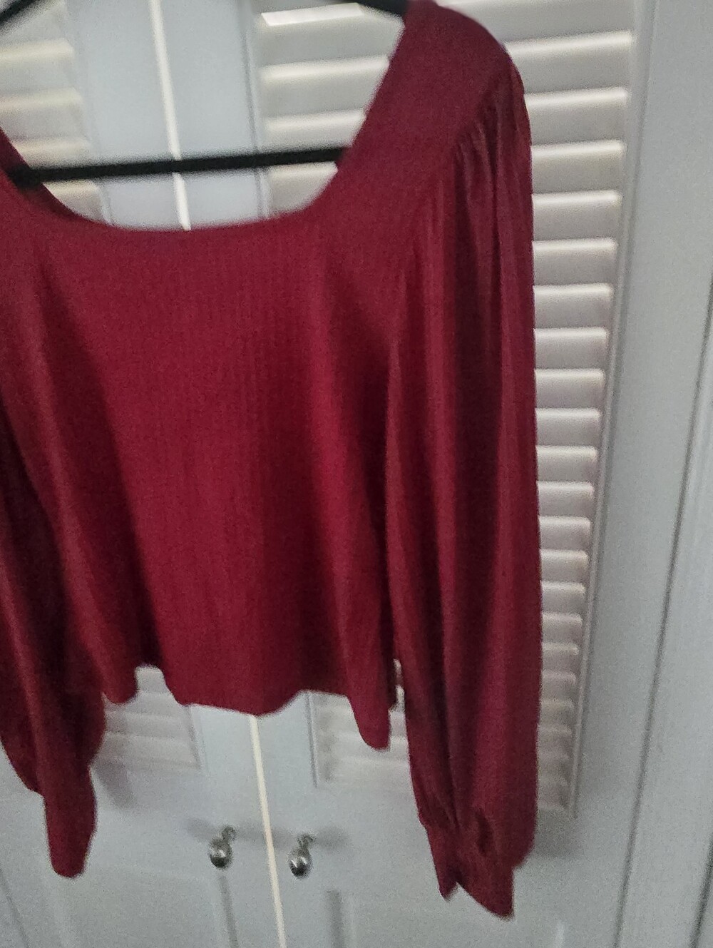 SHEIN Red Ribbed Square Neck Knit Top Puff Sleeve Long Sleeve Medium - Picture 6 of 9